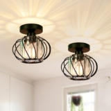 FRIDEKO HOME Modern Crystal Ceiling Lights – 2 Pack Mini Semi Flush Ceiling Lighting Black Light Fittings Ceilings for Bedroom Kitchen Hallway Dining Rooms Living Room