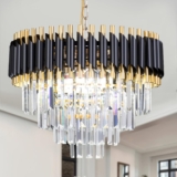 FRIXCHUR 20 Inch Crystal Chandelier Ceiling Light Black and Gold Flush Mount 4 Tier Raindrop for Bedroom Living Room Dining Room Entryway
