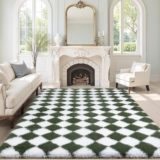 FVVRAX Fluffy Rugs Living Room Bedroom Shaggy Geometric Green Rug 160x230cm