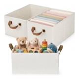 Fabric Closet Storage Basket 3-Pack Foldable with Handle Wardrobe Organizer