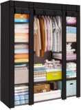 Fabric Wardrobe for Bedroom, Large Canvas Clothes Storage Organizer with Hanging Rail & 6 Shelves – 126x43x165cm, Dustproof Portable Closet for Bedroom, Living Room & Dorm (black)