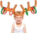 Faburo 7 PCS Christmas Party Toss Game Set Inflatable Reindeer Antler Hat