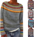 Fairisle Jumper Women Fashion Crew Neck Long Sleeves Nordic Jumpers