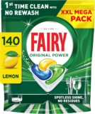 Fairy Original Power Dishwasher Tablets Lemon, 140 Capsules, 1st Time Cleaning Action with No Rewash, Effective on 100% Grease, Spotless Shine Without Residues