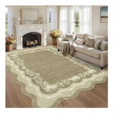 FairyStyle Scalloped Rug 200×290 Cm Floral Edge Low Pile Brown