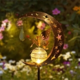 Falafoty Solar Garden Lights Outdoor Moon Fairy Light,Crackle Glass Ball LED Stake Lights Waterproof, Solar Moon Angel Decorative Lamp for Garden Pathway Lawn Patio Courtyard Ornament Gift for Women