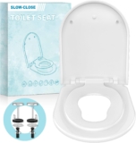 Family Toilet Seat, Soft Close Toilet Seat with Built-in Child Seat, Potty Training 2 in 1 Seat with Quick Release, Simple Top Fixing, Non-Slip Anti-Bacterial U/D Shape Toilet Cover White