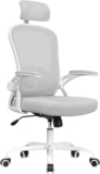 Farini White Office Chair with Ergonomic High Back, Adjustable Headrest, Lumbar Support & Flip-Up Armrests for Desk Use