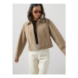 Faux Wool Bomber Jacket – Light Brown