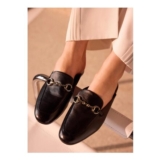 Faye Black Leather Backless Loafers
