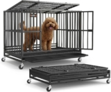 Feandrea Heavy-Duty Dog Crate, Foldable, Double Doors, 93.5 x 59 x 71 cm