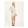 Feather Hem Embellished Mesh Mini Dress-Large