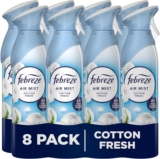 Febreze Air Freshener for Room Spray & Bathroom, Cotton Fresh, 185ML x 8 Packs, Air Fresheners for Home