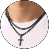 Fehki Mens necklaces,2PCS Stainless Steel Cross Necklace for Men,Silver/Gold/Black Sturdy Cuban Snake Chain Necklace Valentines Day Jewelry Gifts for Men Teen