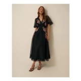 Felicity Floral Embroidered Midi Dress Black
