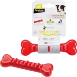 Ferplast Dog Toy, Dog Treat Dispenser Bone, Chew Toy, Made of Durable Material, Meat Flavoured, for Dog Dental Hygiene, SMILE Dog Bone, Medium Size Dog Toys, Red