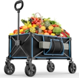 Festival Trolley on Wheels – Morpilot Folding Camping Cart Foldable Garden Wagon with Adjustable Handle Collapsible Foldable Trollys for Beach Picnic Shopping Fishing Outdoor