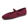 Feversole Womens Mary Jane Flats Buckle Slip-on Burgundy Corduroy UK5