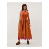 Fiona Sleeveless Floral Embroidered Maxi Dress Orange