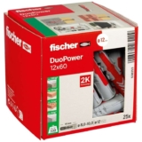 Fischer DuoPower 12 x 60, Powerful Universal Plug, Intelligent 2-Component Technology, 25 Plugs Without Screws