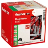Fischer DuoPower 6 x 50, Powerful Universal Plug with Intelligent 2-Component Technology for fastenings – 100plugs