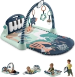 Fisher-Price Kick & Play Piano Baby Gym, Navy Fawn Washable Playmat, Musical Piano, 5 Sensory Activity Toys