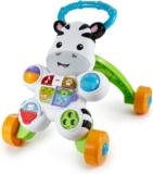 Fisher-Price Learn with Me Zebra Walker First Steps Baby Walker Push Along Toy with Lights, Music, Baby Girl and Baby Boy Toys Hands-On Toddler Baby Push Along Walker UK English Version, GXC31