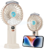 Fitabok Portable Handheld Fan – Mini Personal Hand Held Fans with Spray Water Mist, 5 Speeds, 4000mAh Small Rechargeable USB Desk Fan with LED Display for Travel Outdoor Makeup, Summer Gift, Beige
