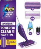 Flash Power Spray Mop Floor Cleaner Starter Kit (1 Washable 17 Disposable Pads), All-In-One System For Your Floors