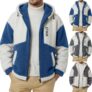 Fleece Jacket Mens Hoodies Zip Up Winter Coats Color Blocks Clothes