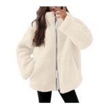 Fleece Jacket Women Casual Winter Warm Zip Hoodie White L