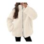 Fleece Jacket Women Casual Winter Warm Zip Hoodie White L