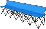Flexzion Portable Folding Bench Seat, 6 Seater, Collapsible Soccer Bench, Portable Bench Seats for Bleachers, Camping, Sideline, with Back Rest and Carrying Bag, Blue.