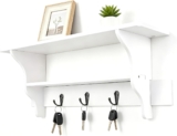 Floating Shelves Wall Mounted Shelves with Hook Rack for Bedroom Living Room Kitchen Bathroom Wood Floating Shelf for Wall Storage Key Holder Bag Rack Organizer White