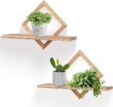 Floating Shelves for Wall,Decorative Wall Shelf,Hanging Shelf for Plants Storage Display Holder,Indoor Decor for Living Room Home Office Bathroom Bedroom,Solid Wood,Diamond Shaped,2 Pack(Natural)