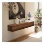 Floating Solid Wood Console Table, Wall-Mounted, Walnut, 100cm, Storage Shelf