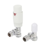 Flomasta 1/2 x 15mm White Angled & L/S Modern Thermostatic Radiator Valve & Lockshield (892XT) (Free C&C)
