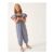 Floral Embroidered Gingham Jumpsuit Blue
