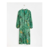 Floral Metallic Stripe Green Midi Dress