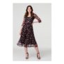 Floral Semi Sheer Ruched Midi Dress in Black