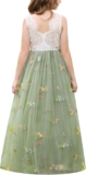 Flower Girl Lace Dress Elegant Sleeveless V Back Tulle Party Maxi Dresses Kid Girls Wedding Bridesmaid First Communion Birthday Pageant Princess Prom Ball Gown