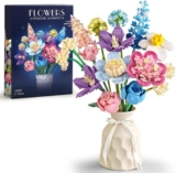 Flowers Rose Bouquet Building Set,880 PCS Botanical Collection Building Block Toy,Peony Home Plant Decor,Birthday Gift for Adults Women Boys Girls 8 9 10 11 12(NO VASE)