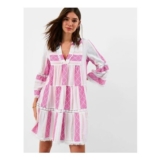 Flute Sleeve Jacquard Shimmer Mini Dress Pink