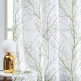 Fmfunctex Green Semi Sheer Curtains for Bedroom 54 Drop Grey Voile Curtains for Living Room Tree Branch Eyelet Curtain Linen Textured Light Filtering Window Curtain Drapes for Dining Room 2 Panels