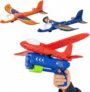 Foam Airplane Launcher Toy 3 Pack LED Glider Planes with Catapult Launcher, Outdoor Flying Age Safe Soft Foam Aeroplane Gift for Birthday Party Garden Games