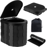 Foldable Camping Toilet Portable Potty Loo – Collapsible Toilet for Camping, Picnic, Fishing, Travel and Van Life, Outdoor Bucket with Lid and 30 Trash Bags