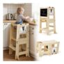 Foldable Toddler Kitchen Tower 2-in-1 Chalkboard Montessori Stool