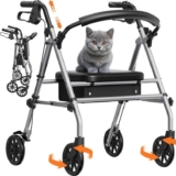 Folding Rollator Walker with Seat for Seniors, 4 Wheel Mobility Walker