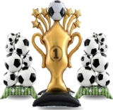 Football Party Decorations 2026 Giant Self-Standing Trophy Balloon (82x150cm) with 2 Standing Soccer Ball Balloons (56x98cm), Football Theme Party Decor for Birthday & Match Viewing Events