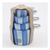 Four Piece Blue Stripe Ceramic Measuring Cup Set